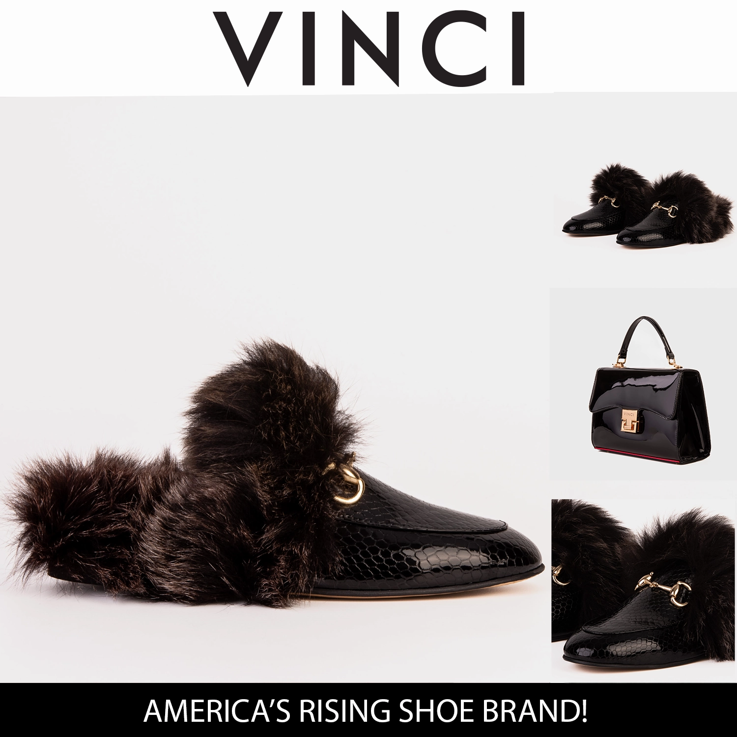 Flexible Style The Izmir Black Patent Leather Natural Fur Women Slipper