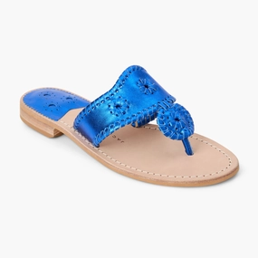 Ergonomic Footbed Molding Jacks Metallic Leather Flat Sandal