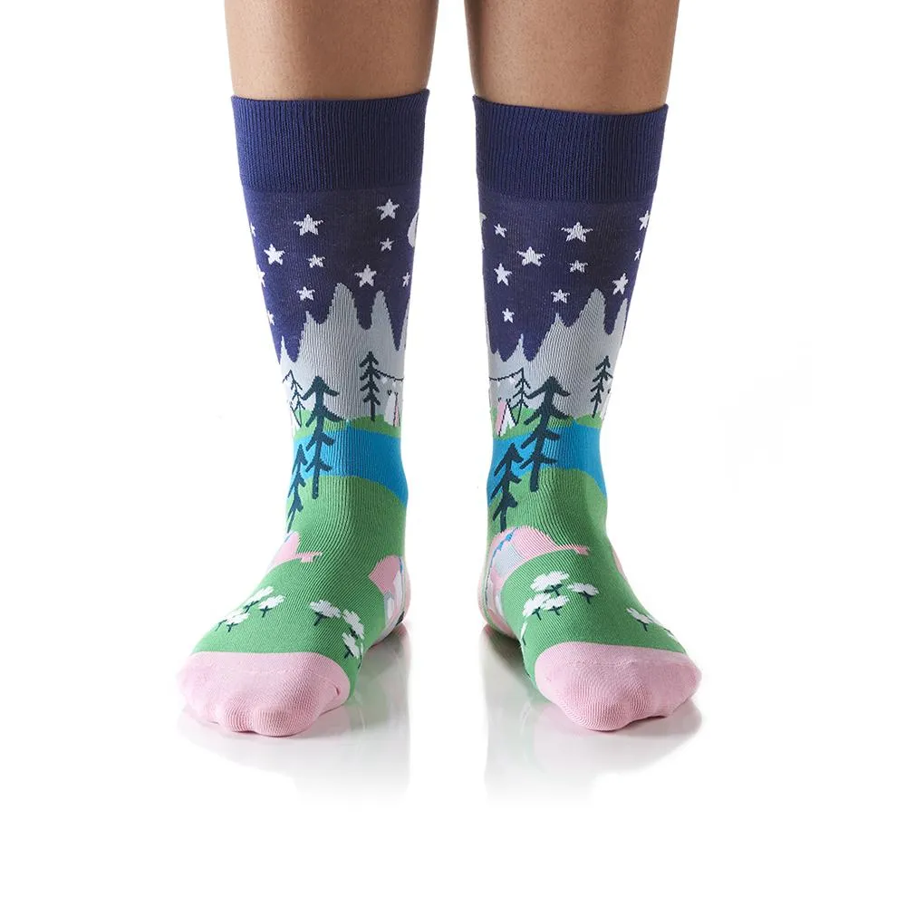 "Glamping" Cotton Dress Crew Socks by YO Sox - Medium