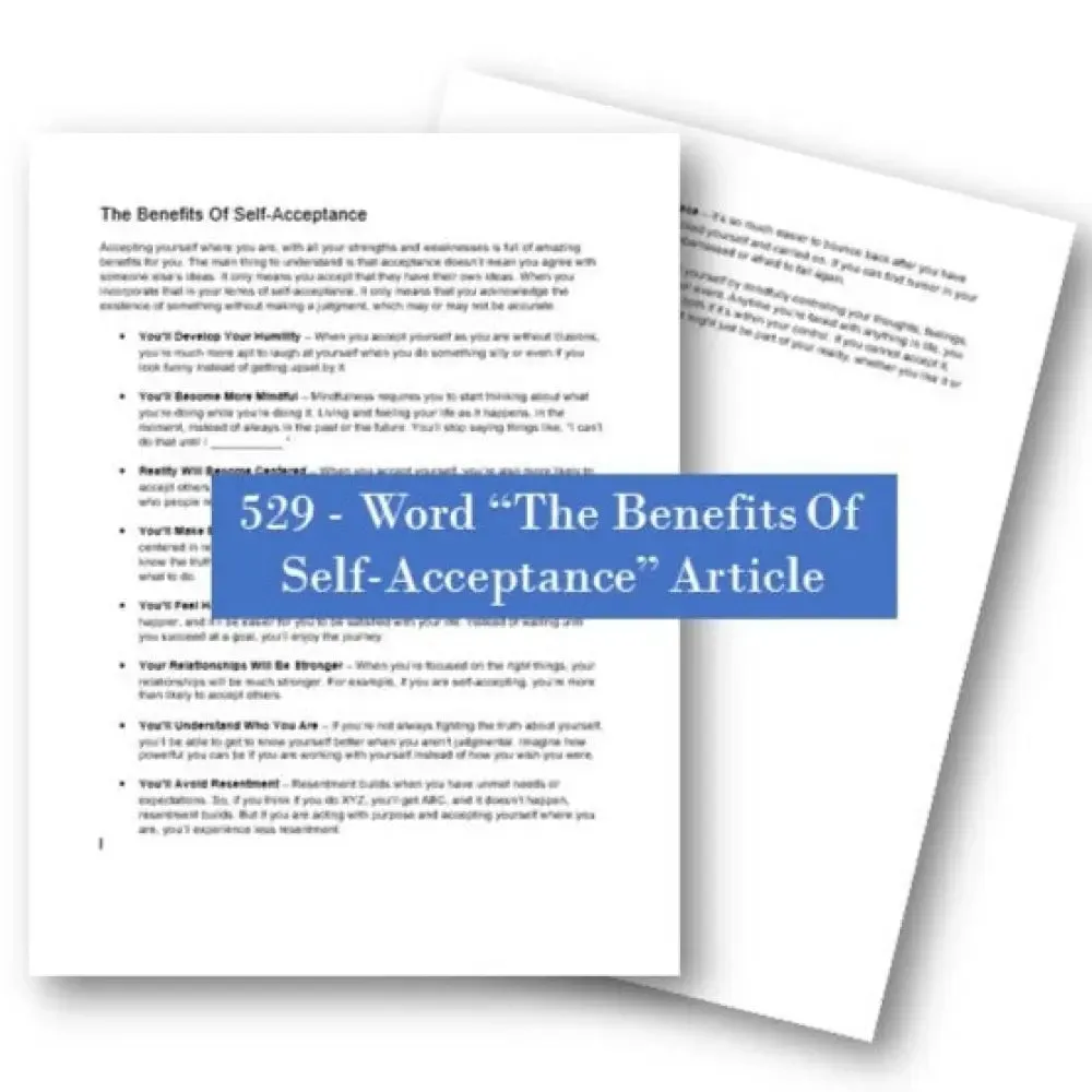"The Benefits Of Self-Acceptance" PLR Article - 529 Words Self-Care Rituals Article