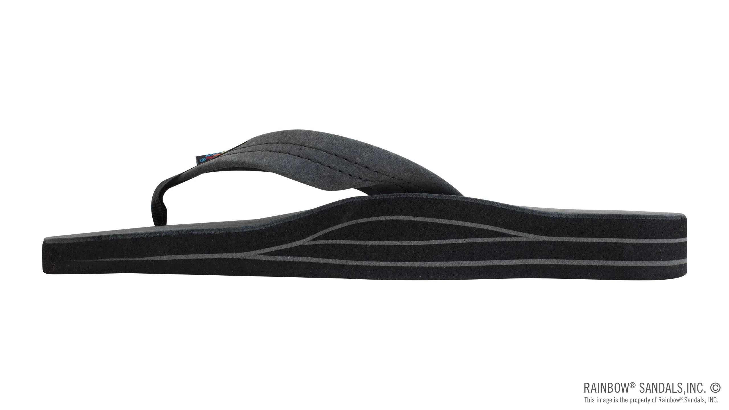Rainbow Sandals Men's Double Layer Leather- 1" Strap - Black