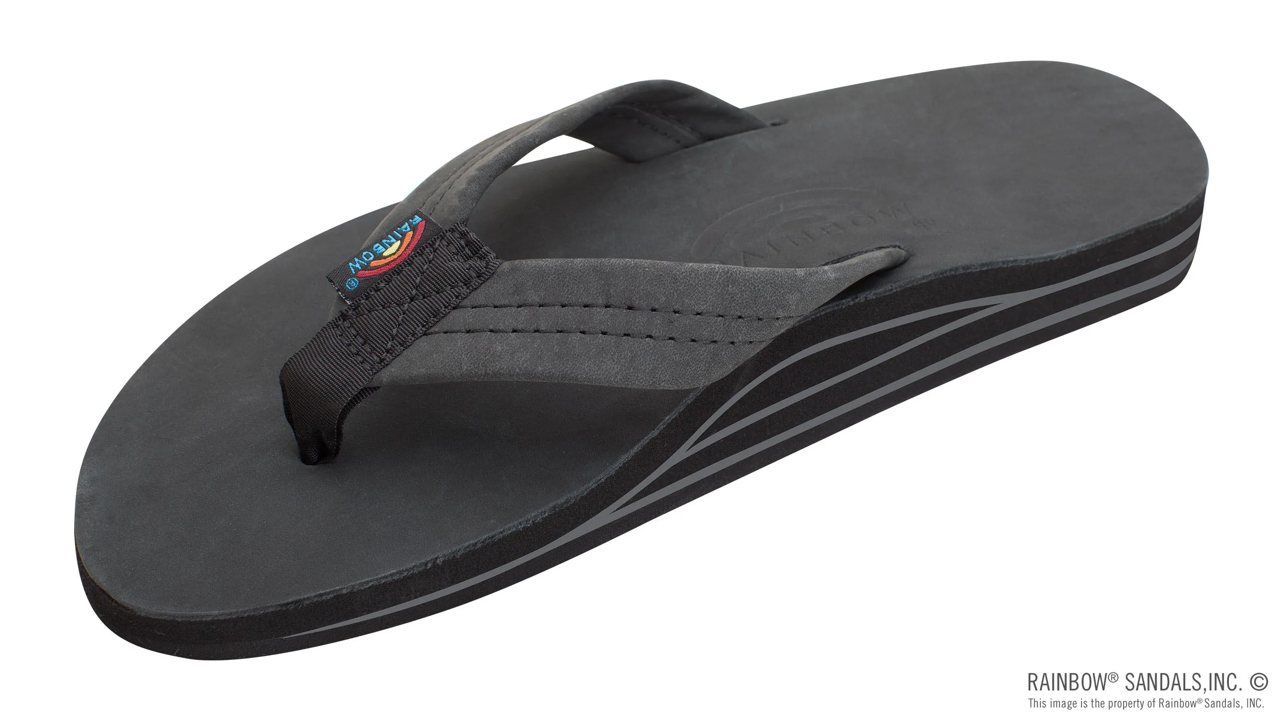 Rainbow Sandals Men's Double Layer Leather- 1" Strap - Black