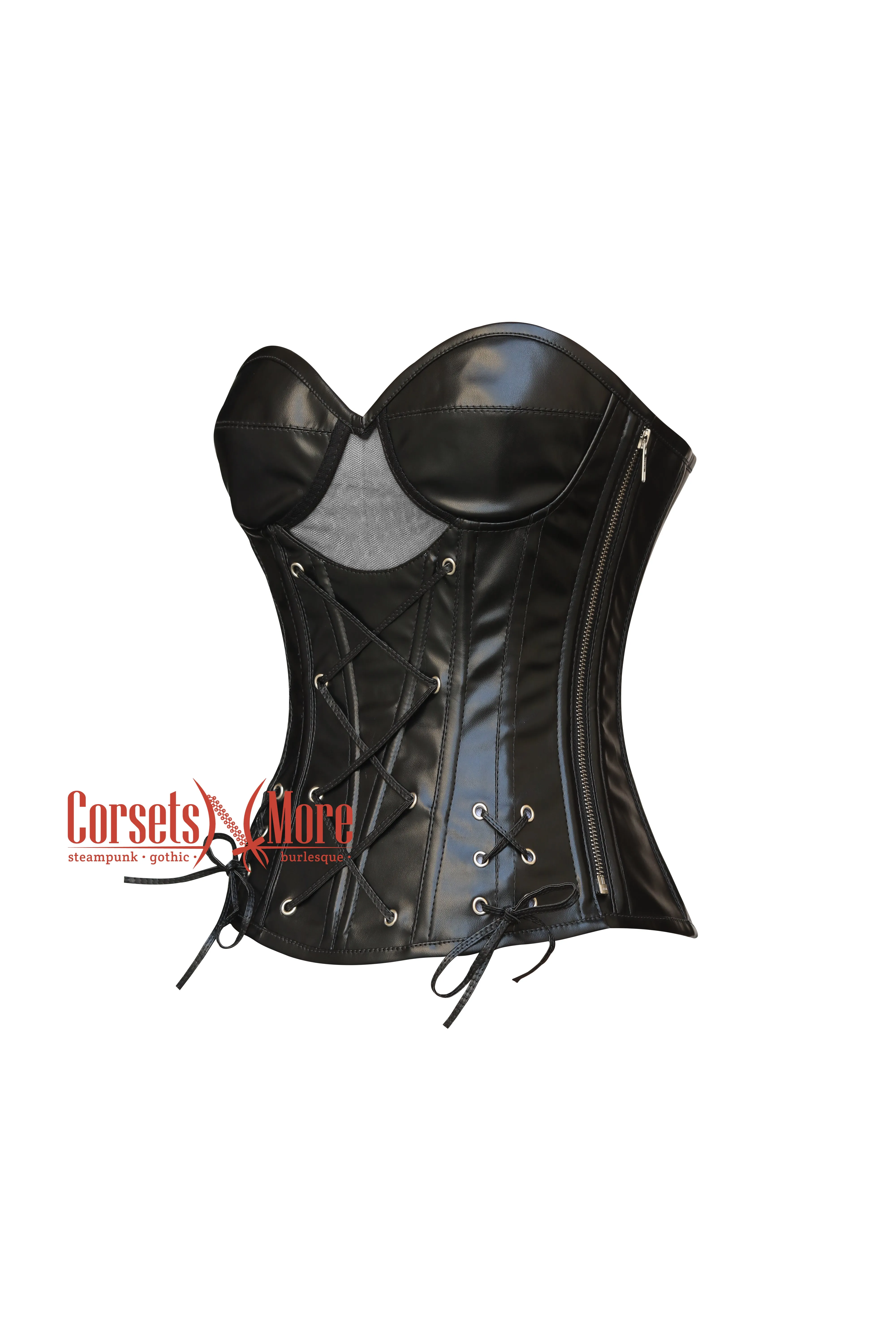 Raven Blackthorn Black Leather Gothic Zipper Overbust Corset Top