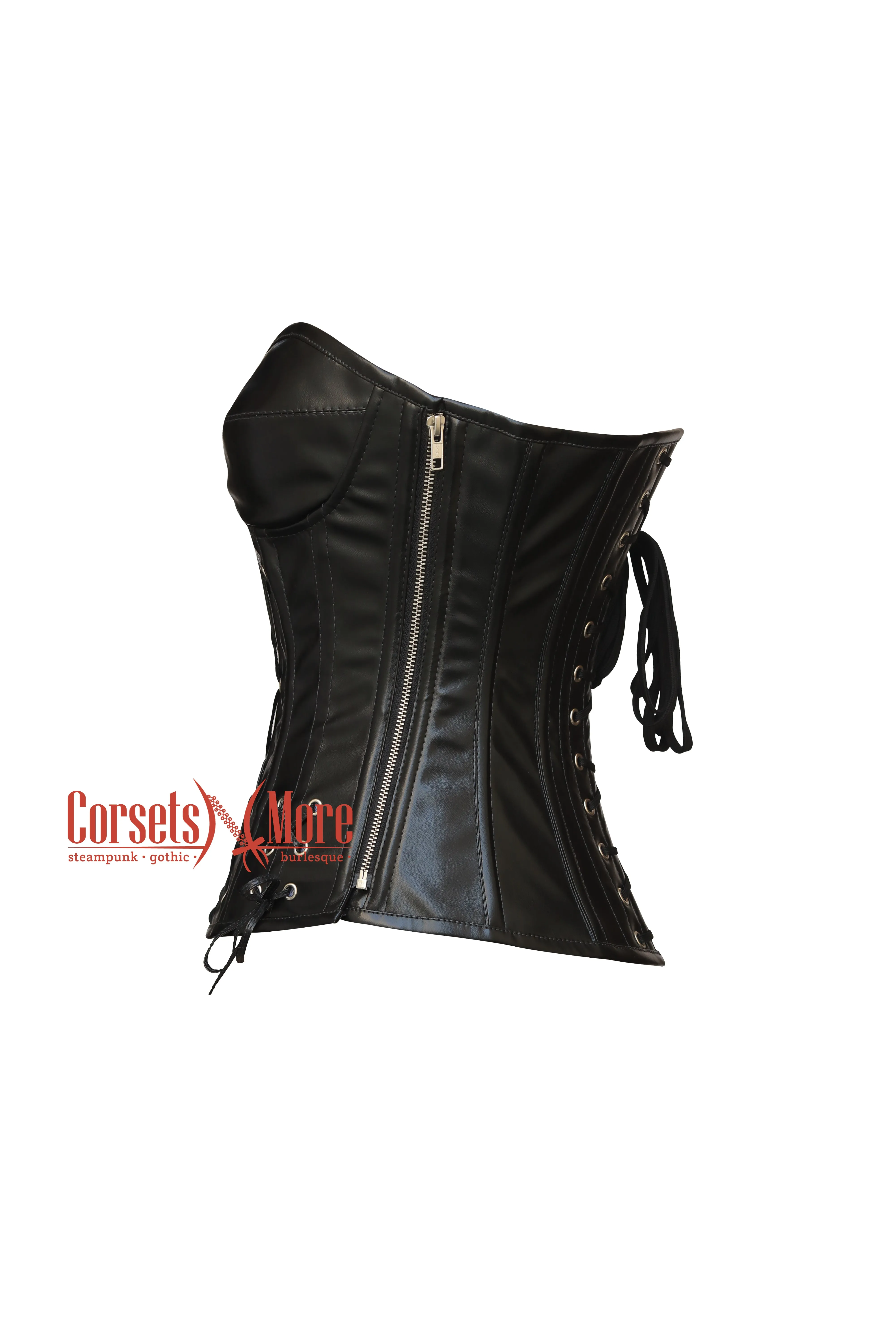 Raven Blackthorn Black Leather Gothic Zipper Overbust Corset Top
