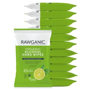 Rawganic Organic Alcohol Hand Wipes | Plastic free, 100% biodegradable Hand wipes | 12 Pack