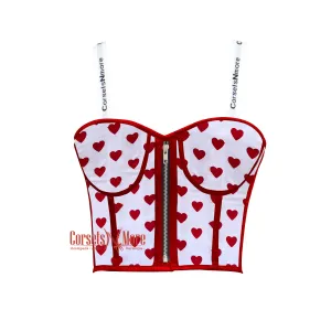 Red Hearts Printed Cotton Crop Corset Overbust Bustier Steampunk Valentine Costume