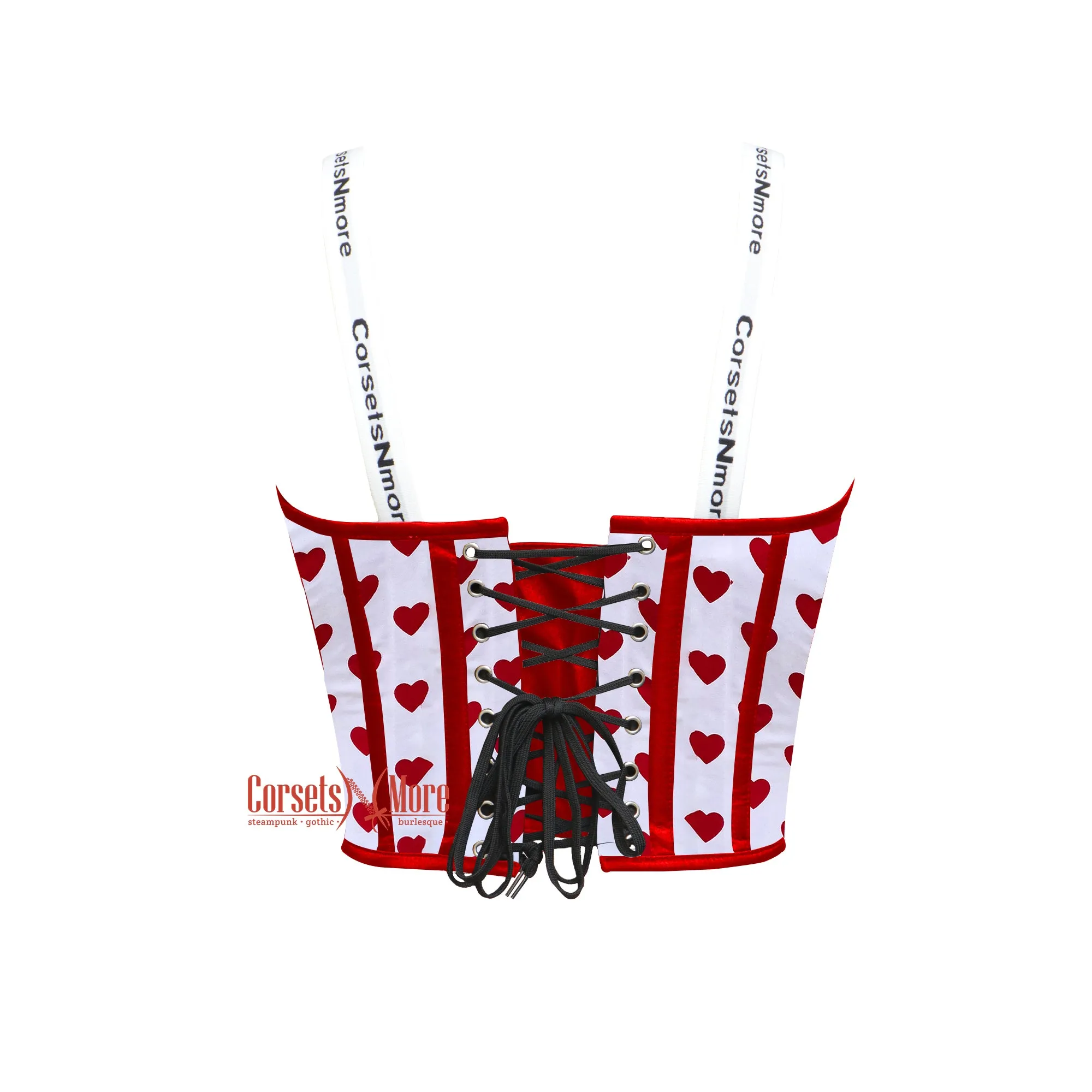 Red Hearts Printed Cotton Crop Corset Overbust Bustier Steampunk Valentine Costume