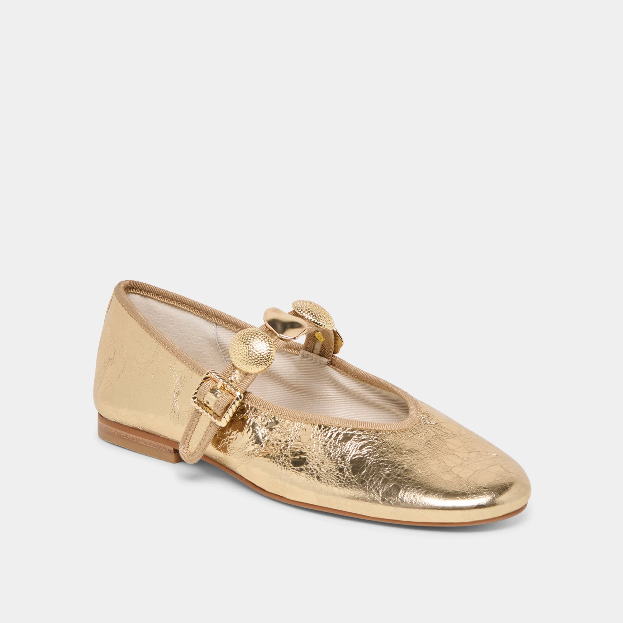 Play Glow Versatile Footwear Style RELAN BALLET FLATS GOLD DISTRESSED LEATHER