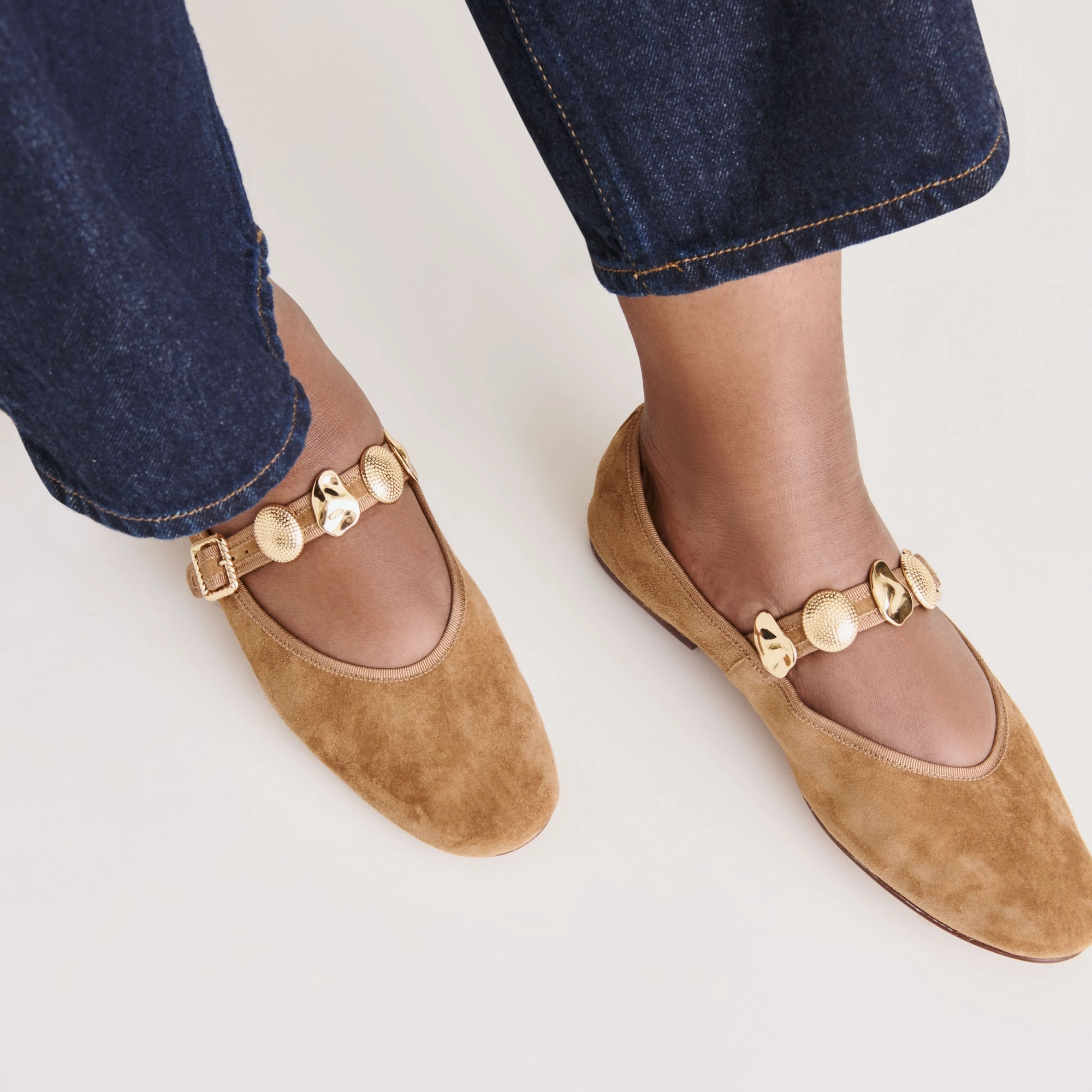 RELAN BALLET FLATS LT BROWN SUEDE Breathable fabric Gift Walk