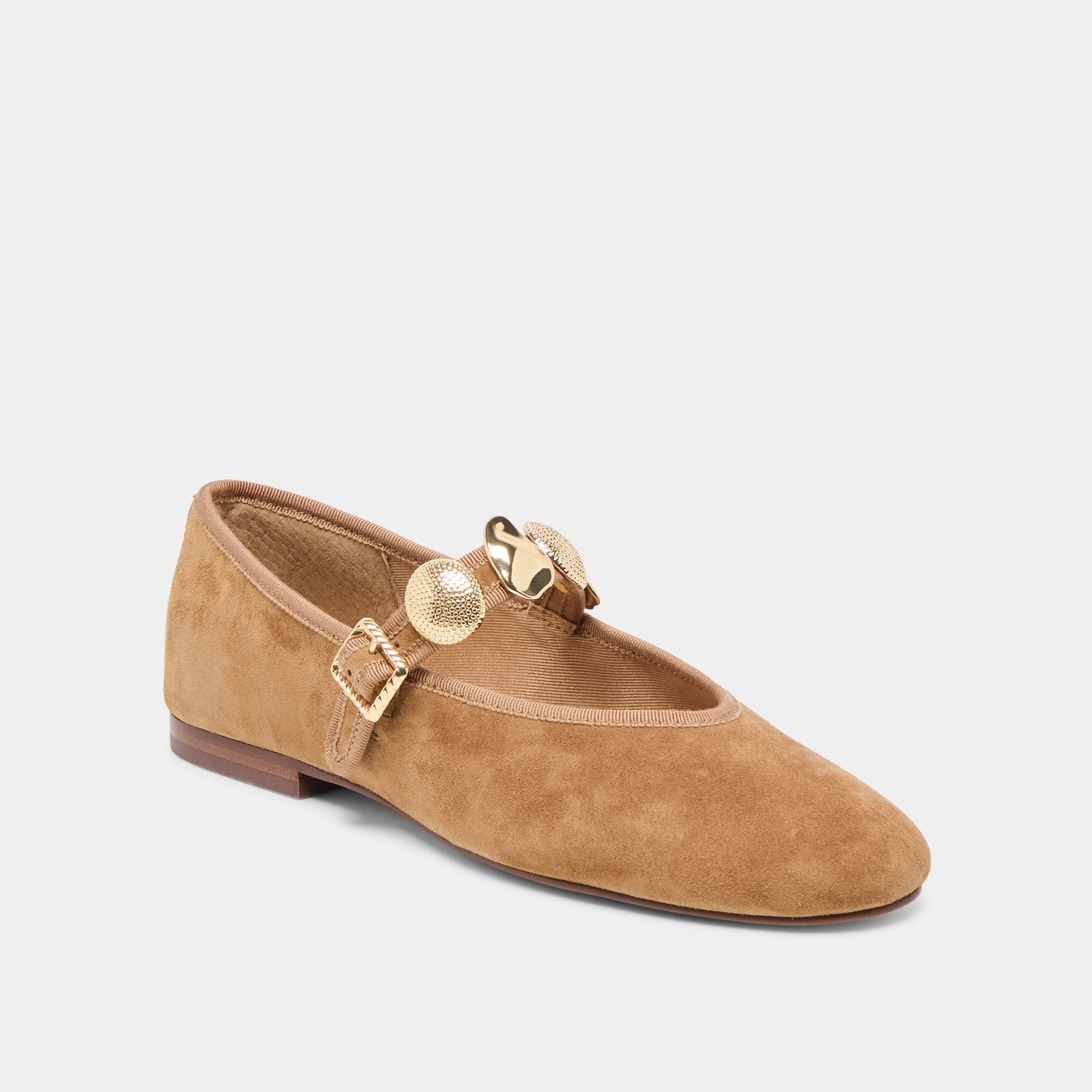 Comfortable Walk Mesh Lining RELAN BALLET FLATS LT BROWN SUEDE