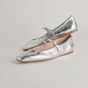REYES BALLET FLATS SILVER DISTRESSED LEATHER - re:vita Soft Sole Shoes Lake View
