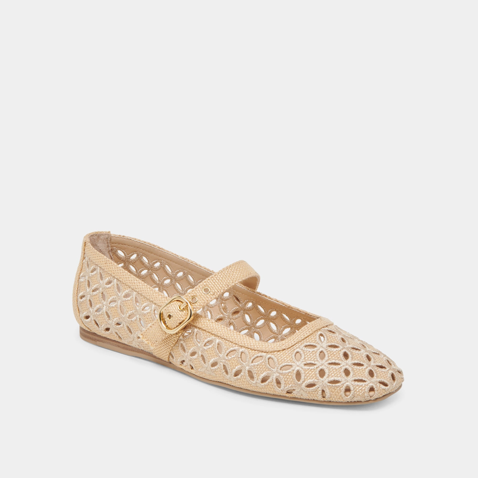 Supportive slim fit RODNI EYELET PERF BALLET FLATS LT NATURAL WOVEN RAFFIA