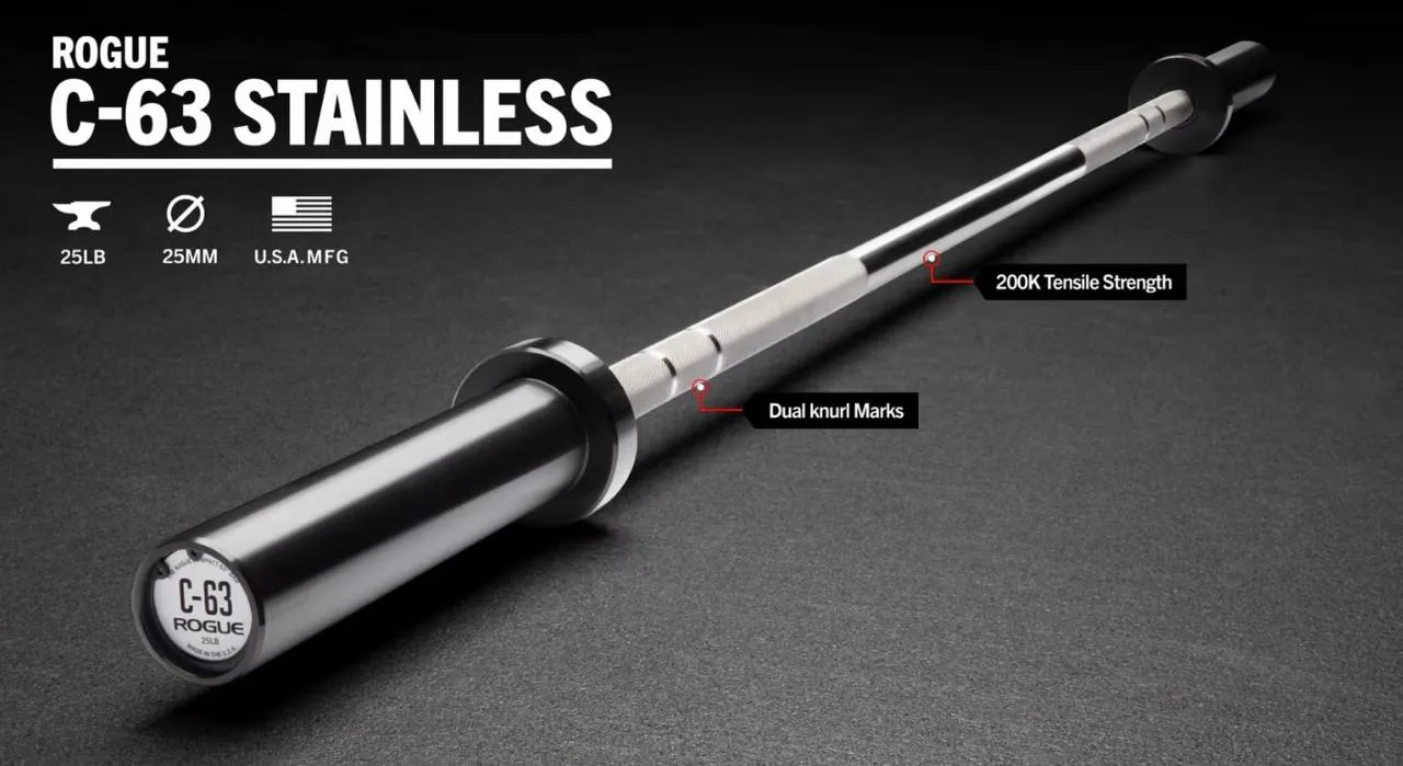 Rogue C-63 Stainless - Barra olímpica corta