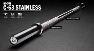 Rogue C-63 Stainless - Barra olímpica corta