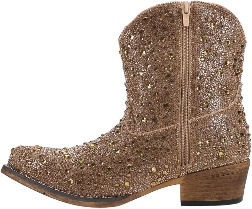 ROPER Womens Shay Jewells Rhinestone Snip Toe Casual Boots Ankle Low Heel 1-2" - Brown