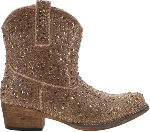 ROPER Womens Shay Jewells Rhinestone Snip Toe Casual Boots Ankle Low Heel 1-2" - Brown