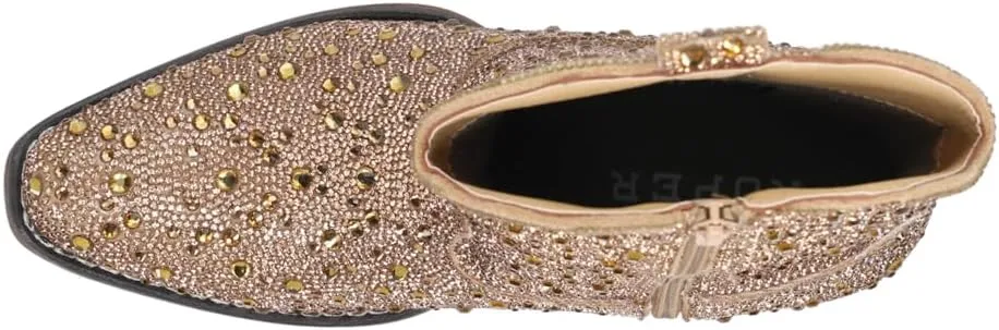 ROPER Womens Shay Jewells Rhinestone Snip Toe Casual Boots Ankle Low Heel 1-2" - Brown