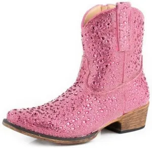 ROPER Womens Shay Jewells Rhinestone Snip Toe Casual Boots Ankle Low Heel 1-2" - Silver
