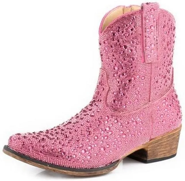 ROPER Womens Shay Jewells Rhinestone Snip Toe Casual Boots Ankle Low Heel 1-2" - Silver