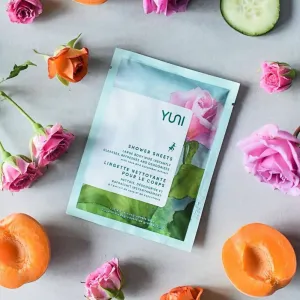ROSE CUCUMBER SHOWER SHEETS Large 12 x 10 natural biodegradable Body Wipes - Box of 12