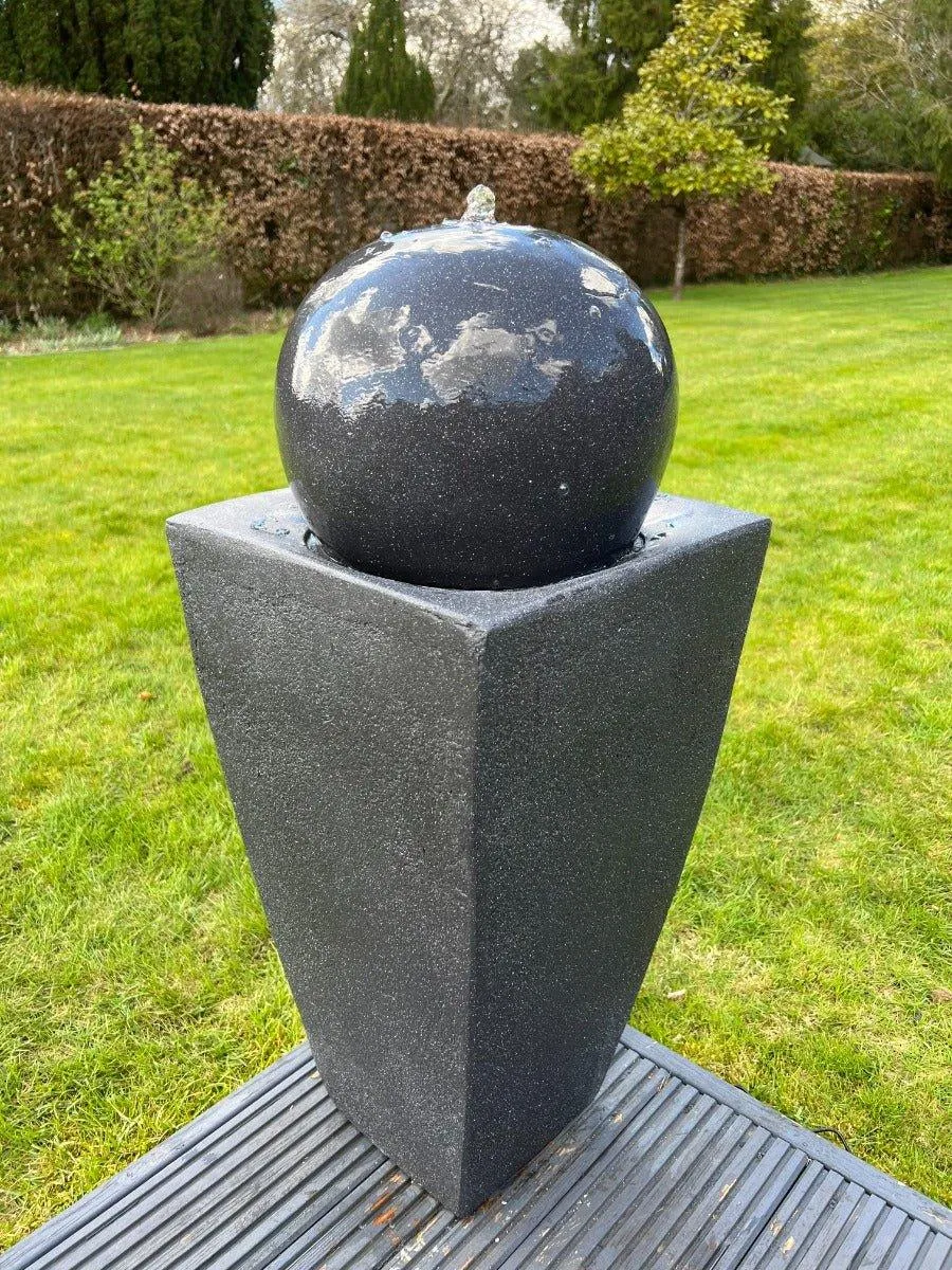 Round Ball On Vase Feature with LED Lights in Dark Grey - Solar Panel 84x33x33