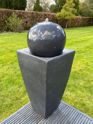 Round Ball On Vase Feature with LED Lights in Dark Grey - Solar Panel 84x33x33