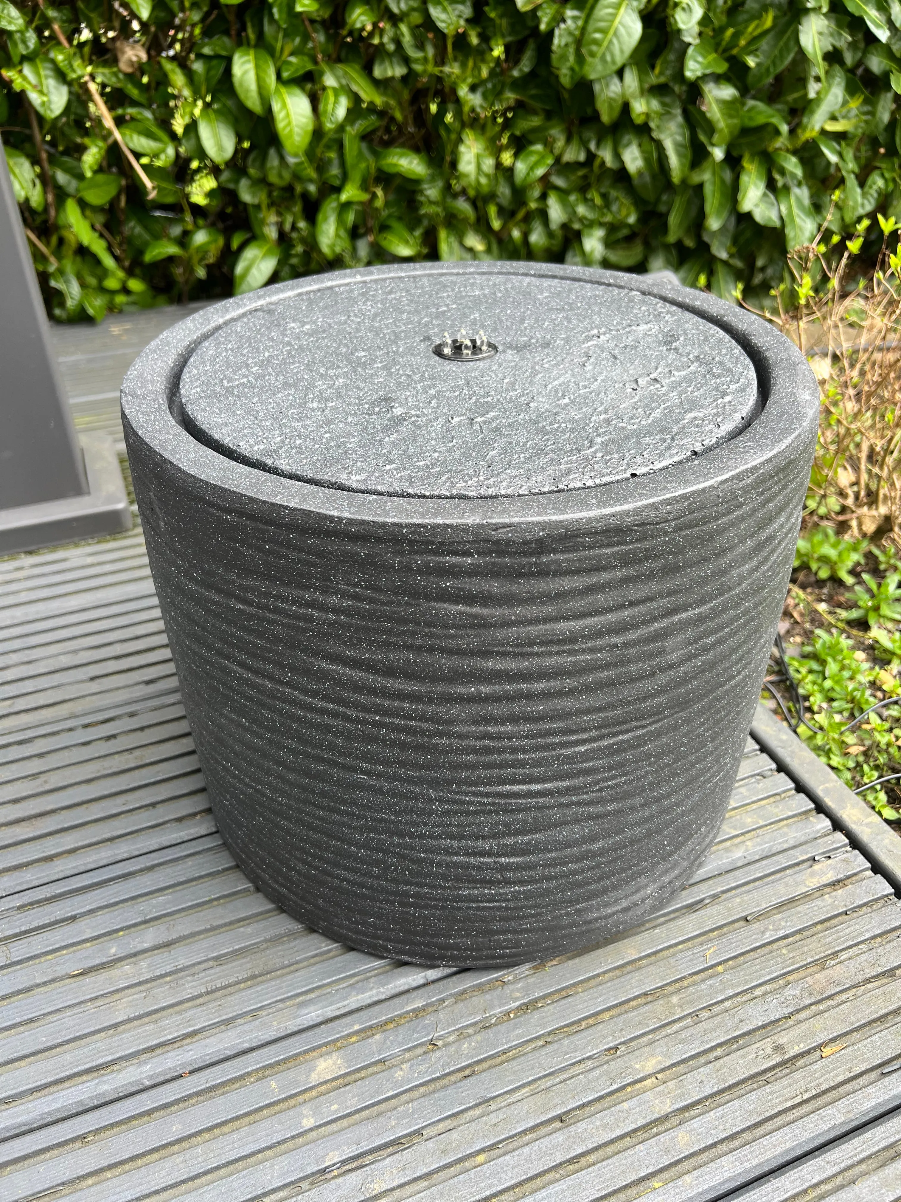 Round Water Feature with LED Lights - Plug Powered - Dark Grey 36x36x28cm