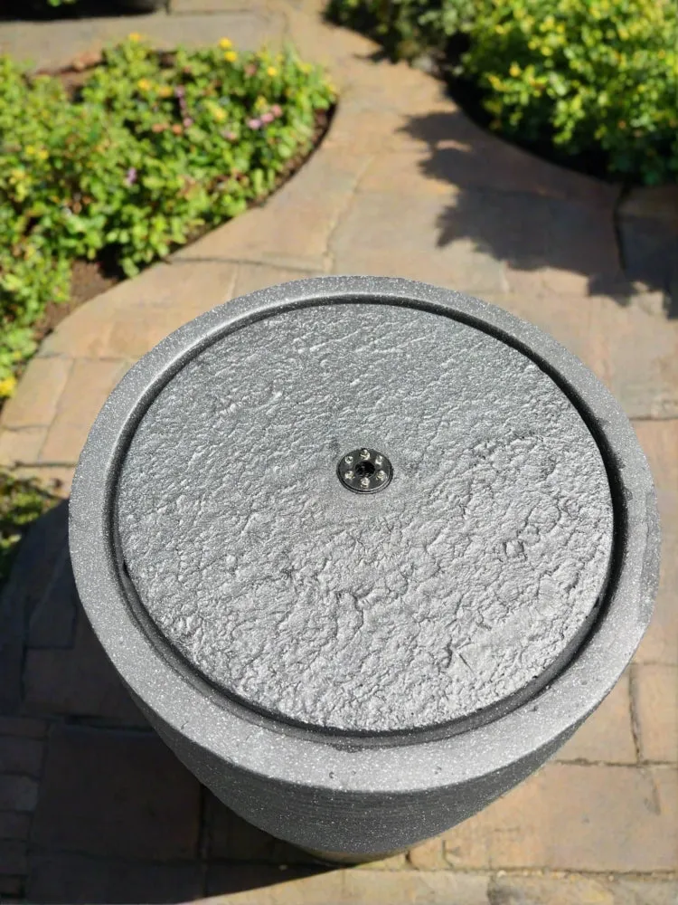 Round Water Feature with LED Lights - Plug Powered - Dark Grey 36x36x28cm