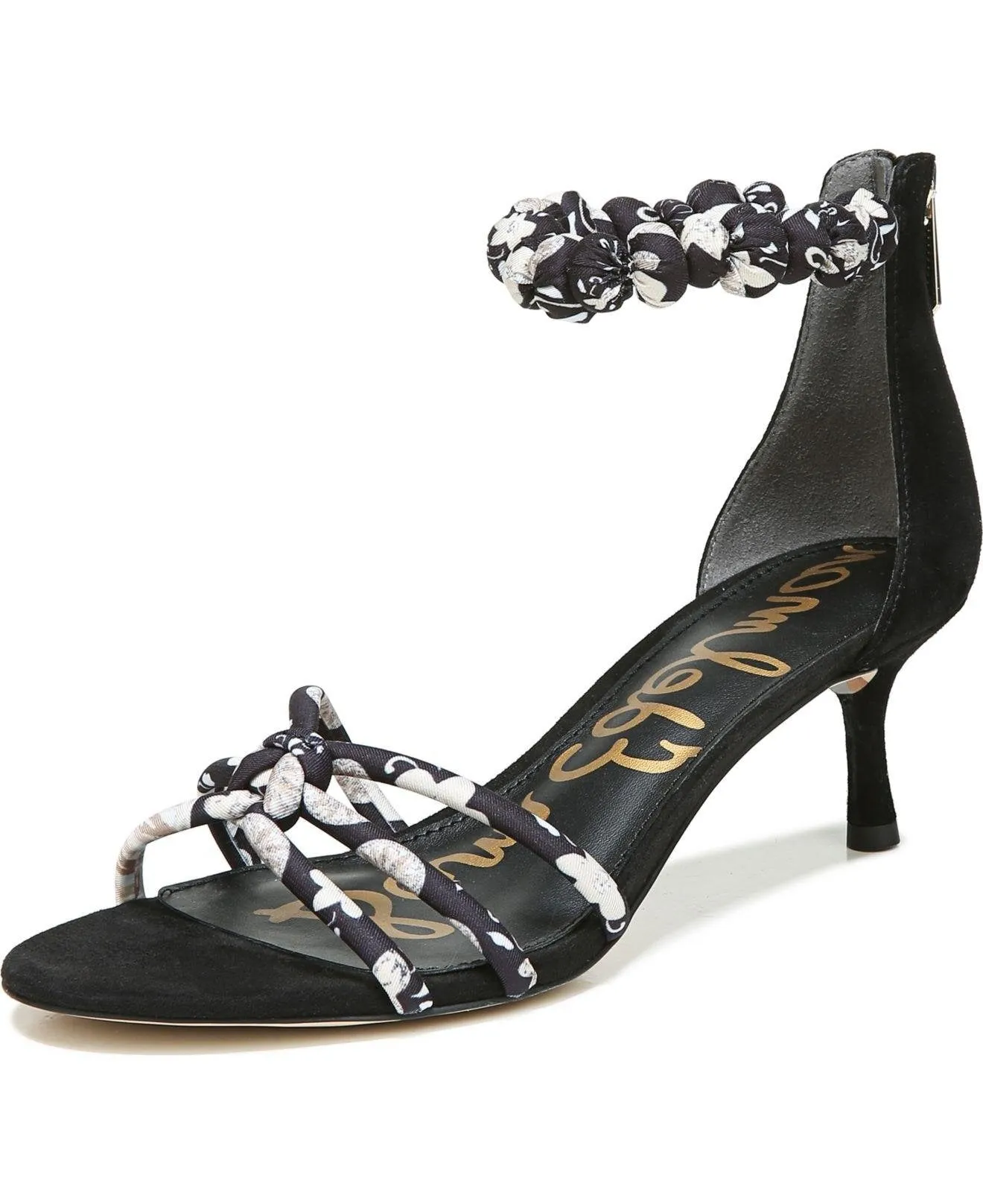 Sam Edelman Jayde Kitten Heeled Ankle Strap Open-Toe Strappy Sandals BLACK