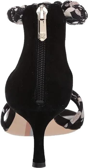 Sam Edelman Jayde Kitten Heeled Ankle Strap Open-Toe Strappy Sandals BLACK