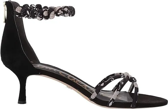 Sam Edelman Jayde Kitten Heeled Ankle Strap Open-Toe Strappy Sandals BLACK