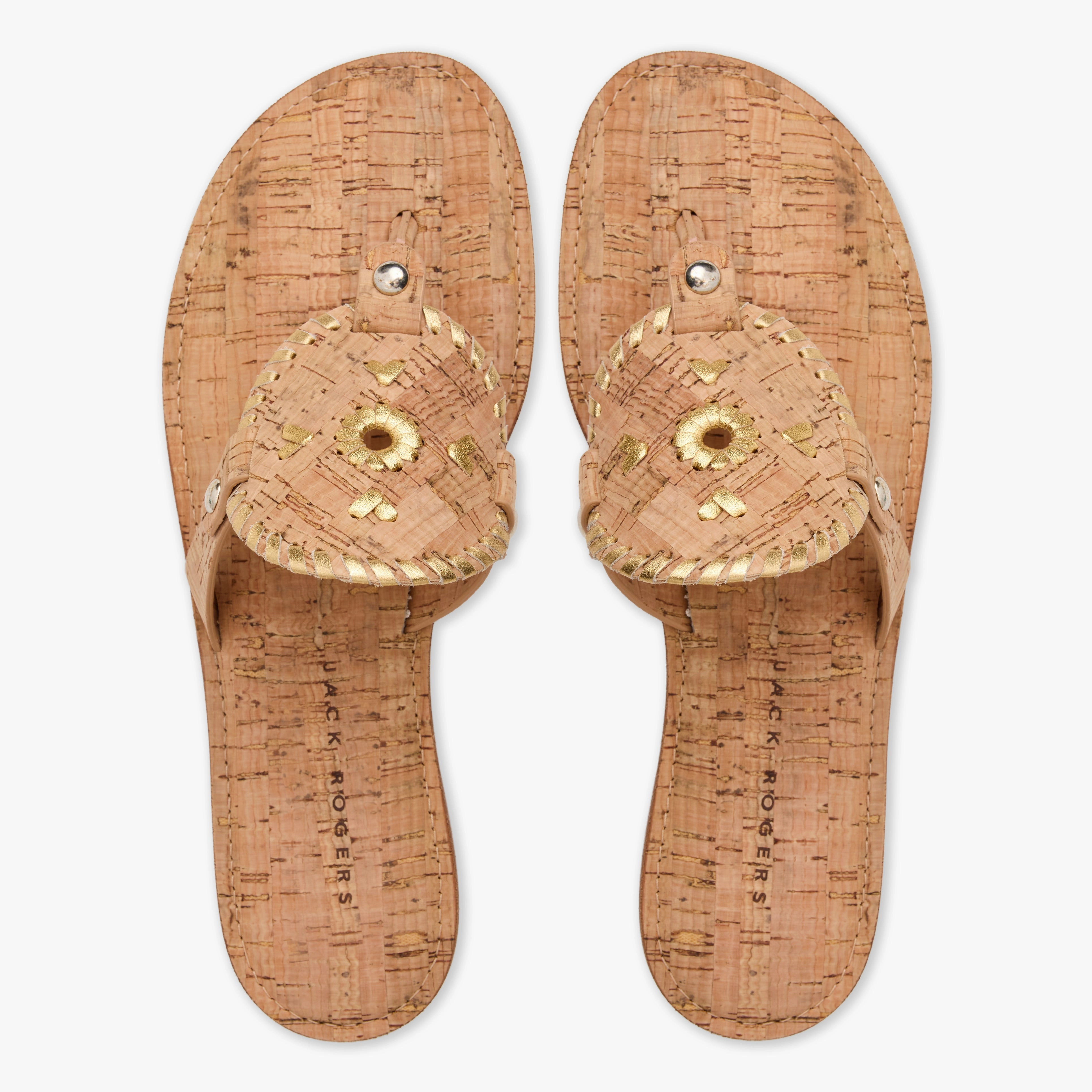 Party Pop Durable Rubber Collins Cork & Metallic Leather Flat Sandal