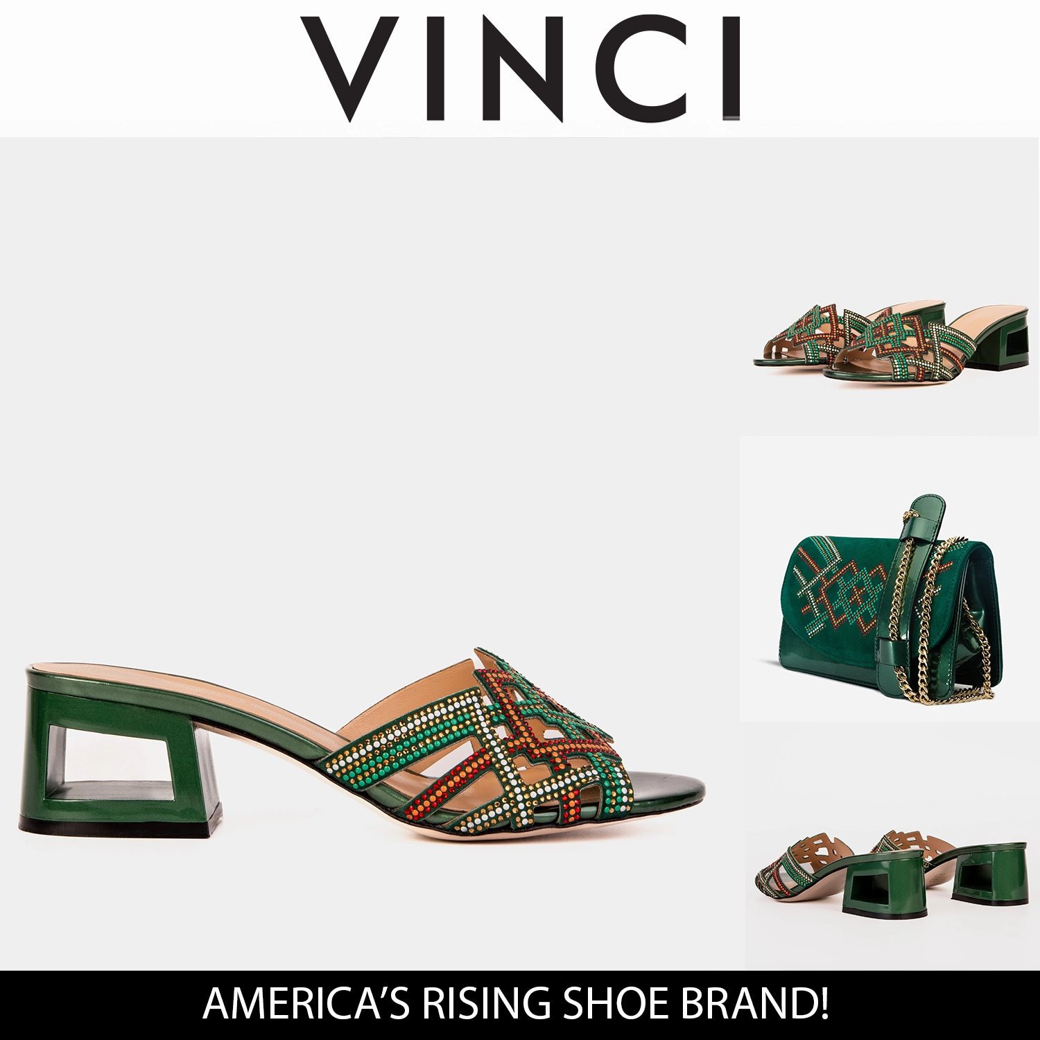 Water Friendly Construction Reinforced toe The Palma Green Glitter Leather Block Heel Women Sandal