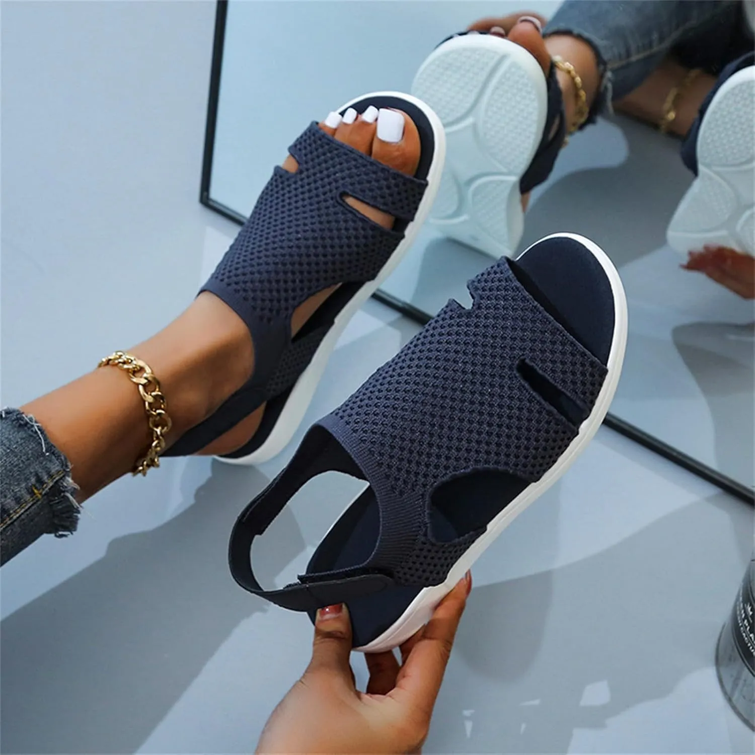 Sandals Women Comfortable Dressy Wedge Platform Sandals Ankle Strap Casual Summer Flatform Walking Orthopedic Shoes