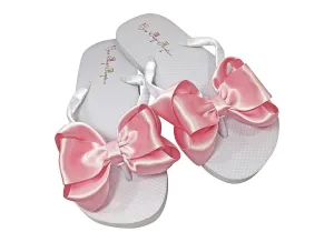 Satin Bow Flip Flops with Custom Ribbon Color, For Ladies Sandals, Beach Pool Weddings
