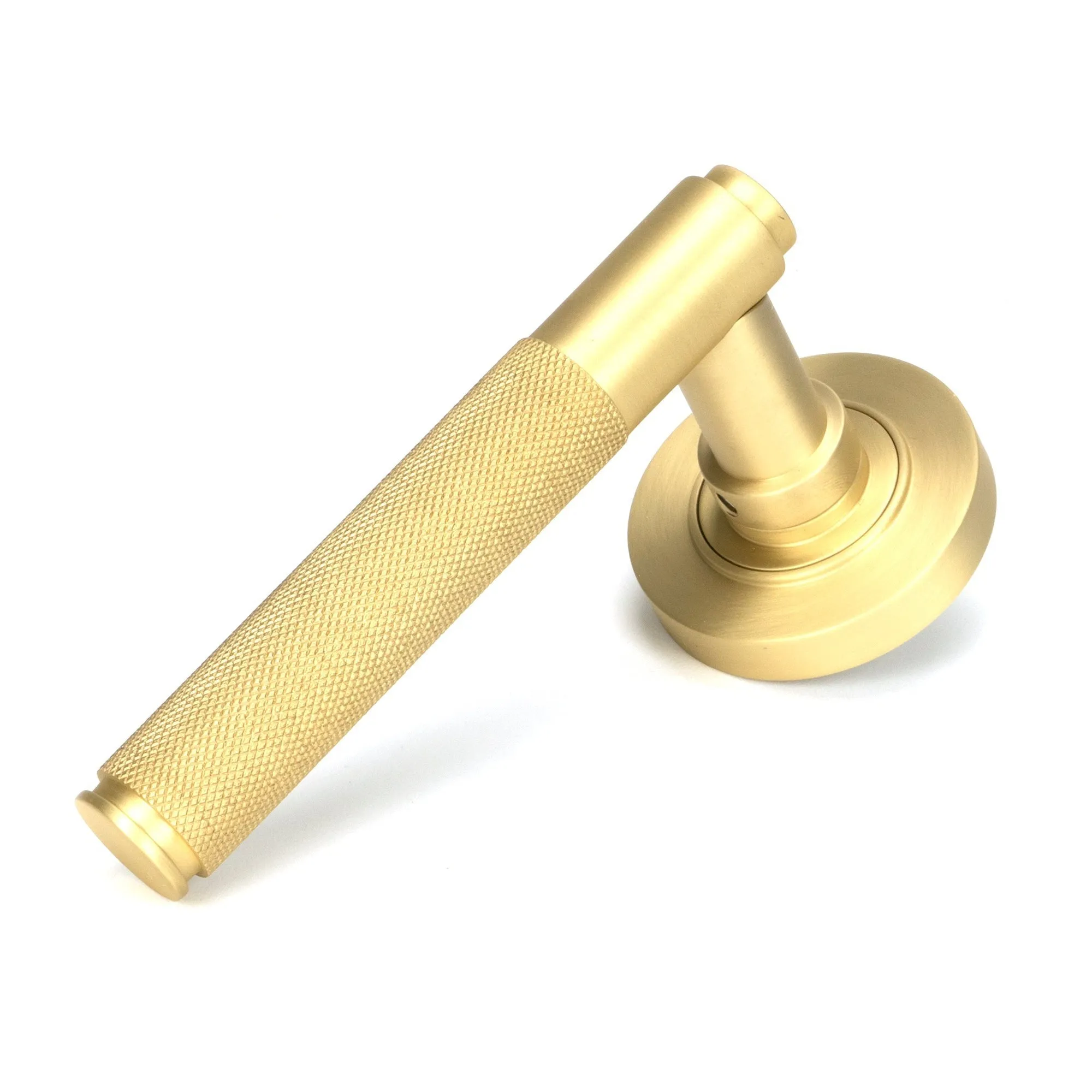 Satin Brass Brompton Lever on Rose Set (Plain) | From The Anvil