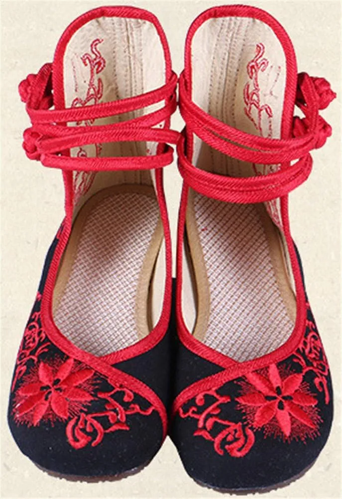SATUKI Handmade Embroidered Shoes for Women, Chinese Style Casual Loafer Flat Floral Ballet Shoes