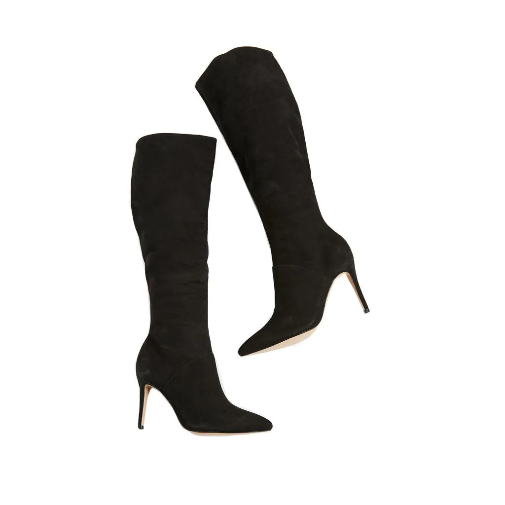 Schutz Women's Eullalia Tall Boots, Black Suede KNee High Dress Boots