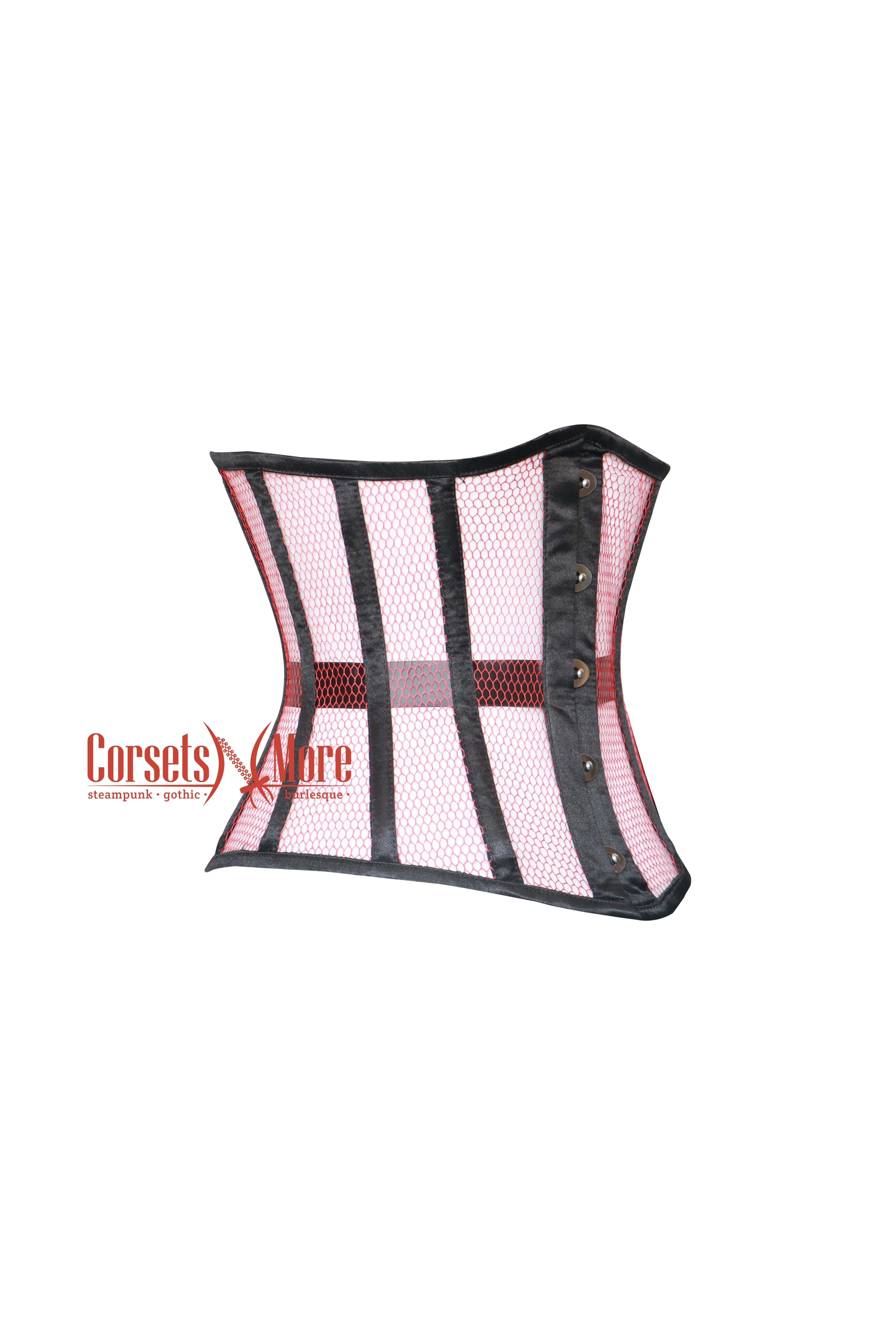 Selene Bloodrose Red Sheer With Black Satin Gothic Underbust Plus Size Corset Top