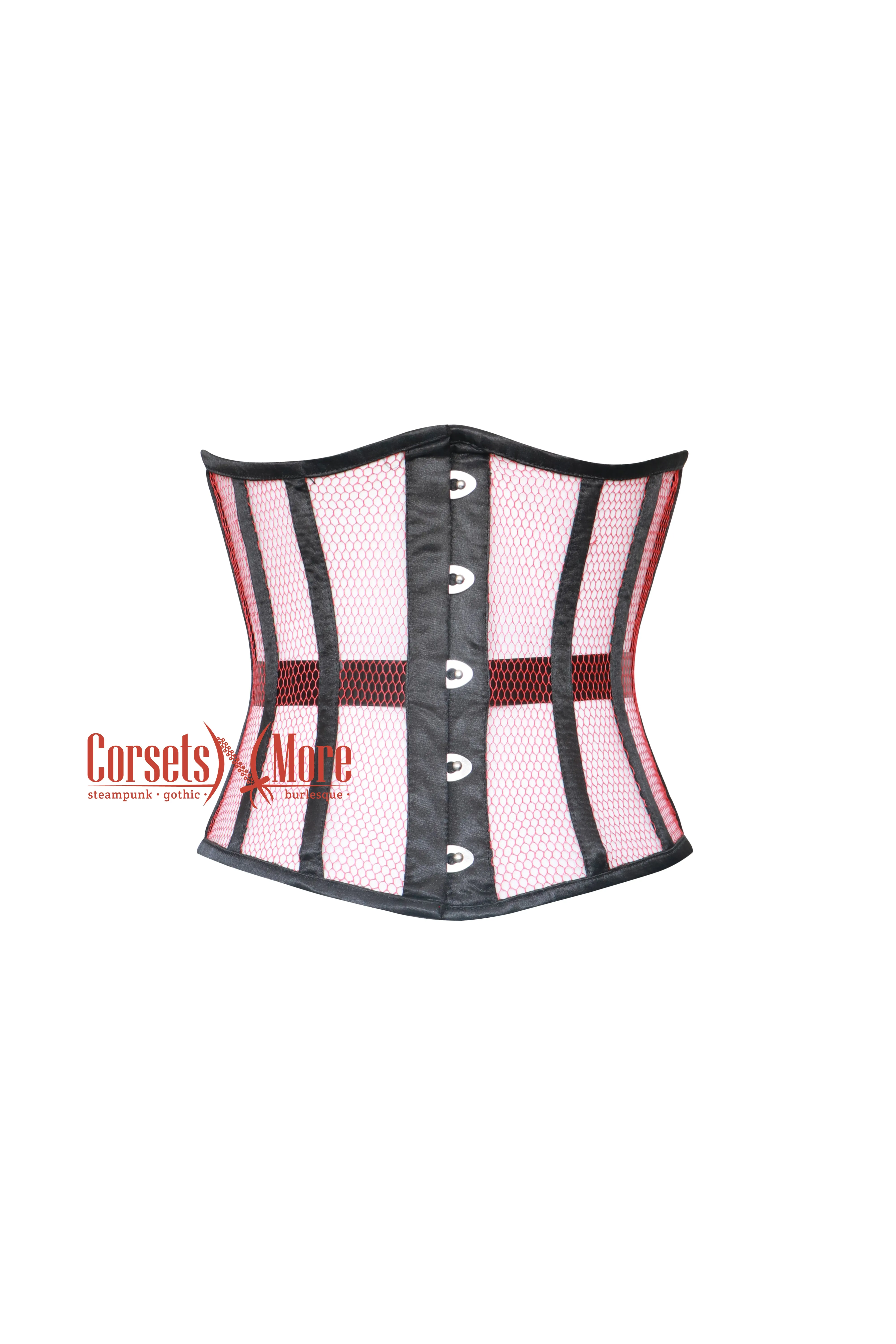 Selene Bloodrose Red Sheer With Black Satin Gothic Underbust Plus Size Corset Top