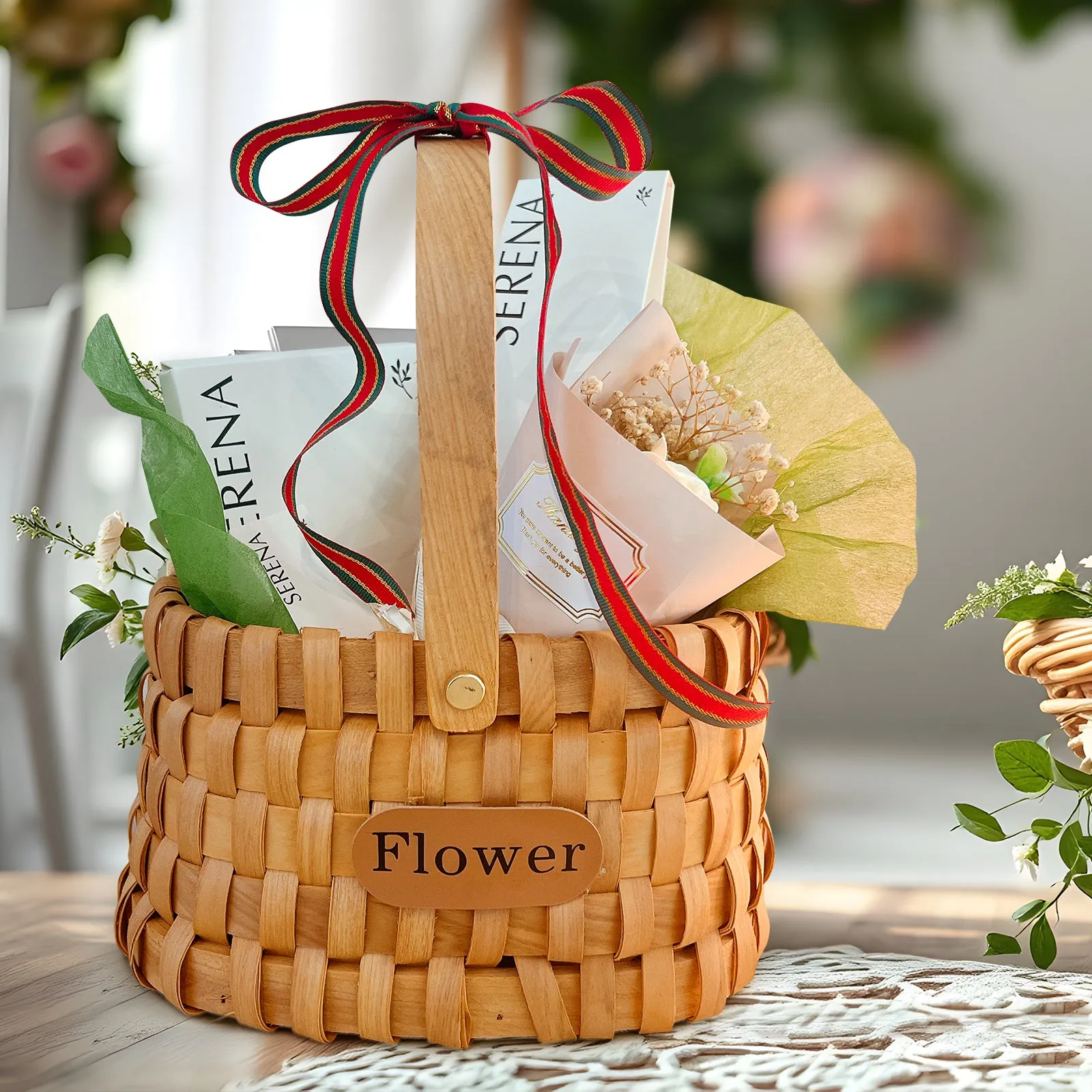 Serena Aromatherapy Gift Basket: Reed Diffuser, Soap Flower & Scented Hanging Ornament