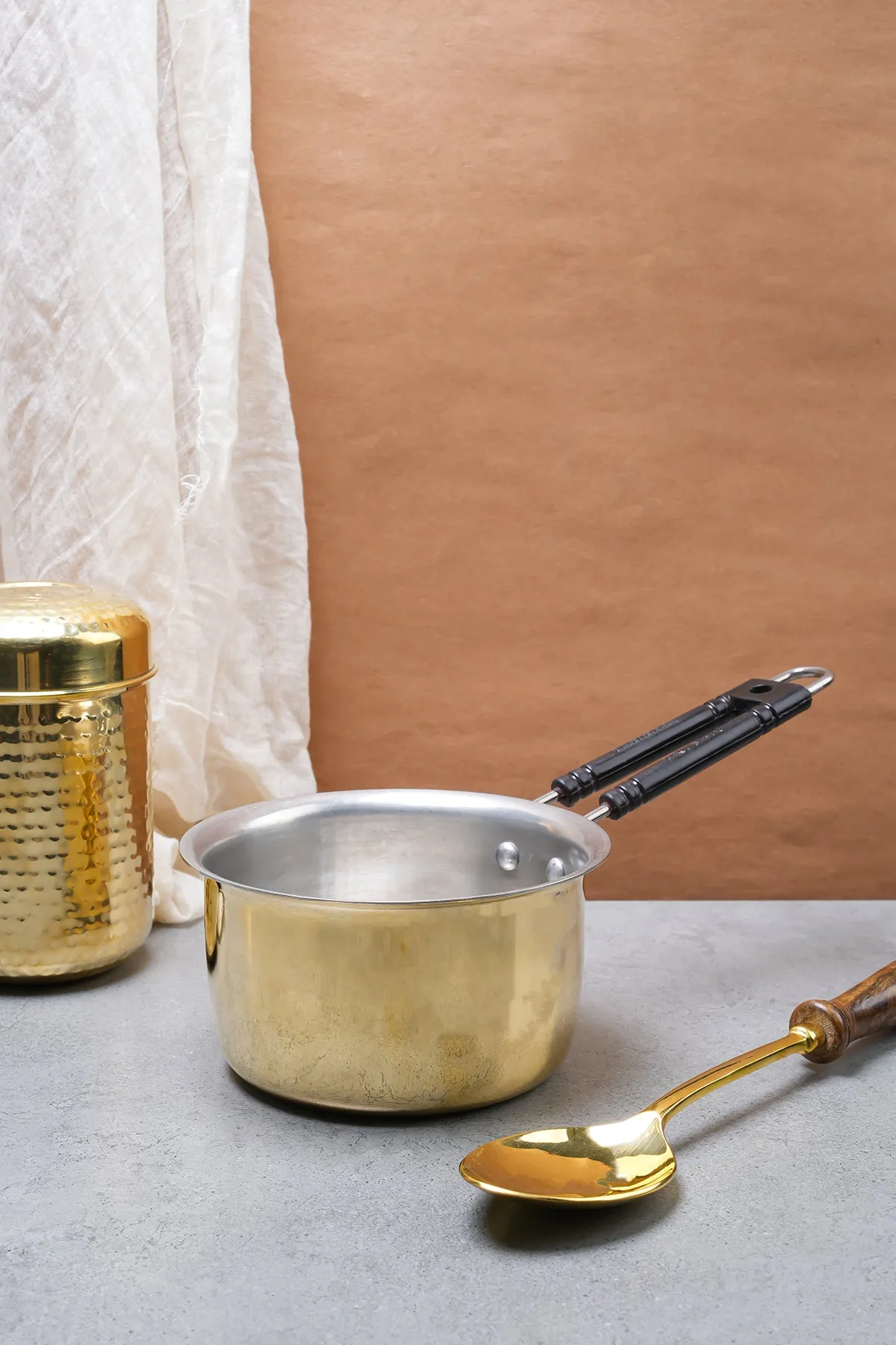 Set of 4 Brass Saucepans – 1L, 1.5L, 2L, 2.5L