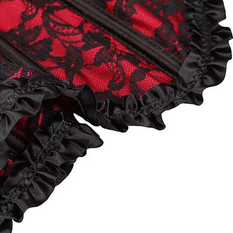 Sexy Red Corset w/Black Lace Overlay, Plastic Boned