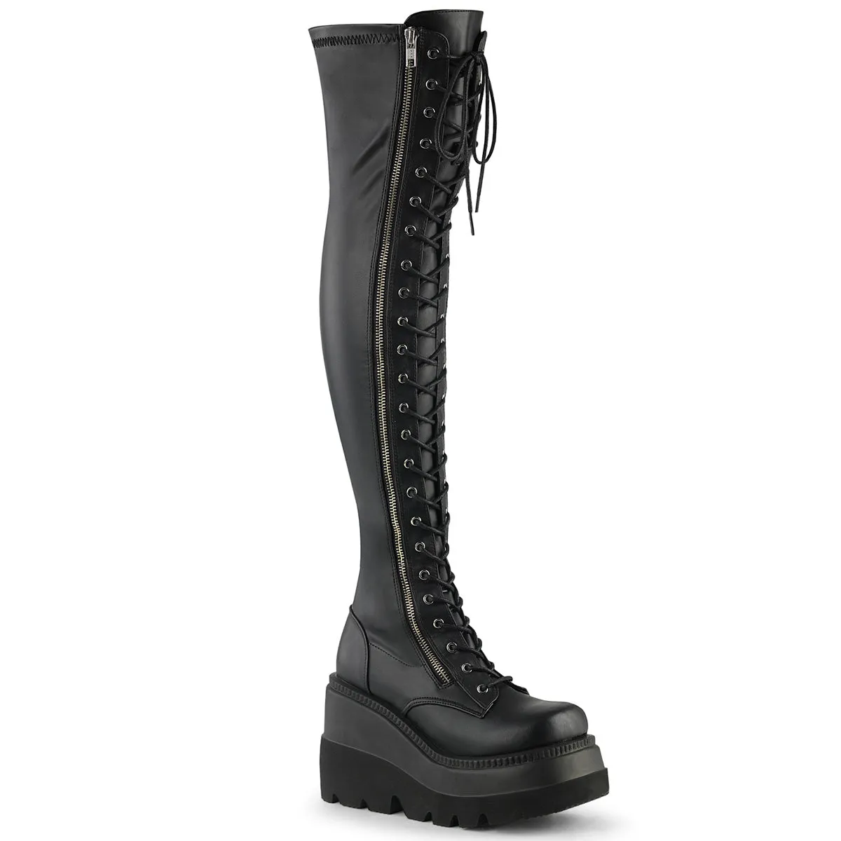 SHAKER-374 DemoniaCult Black Vegan Leather Sexy Women's Over-the-Knee Boots (Alternative Footwear)