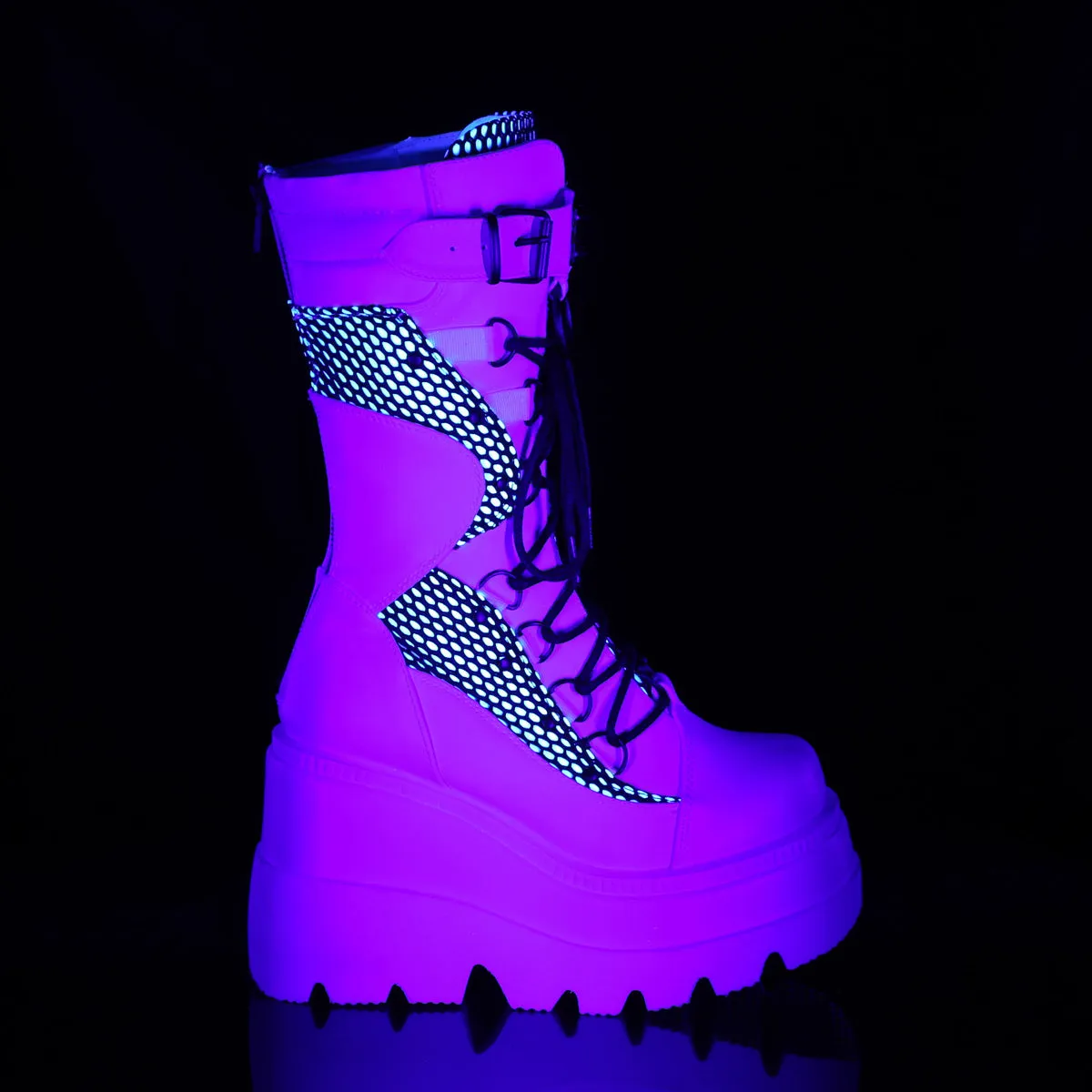 SHAKER-70  White Vegan Leather-Black Fishnet