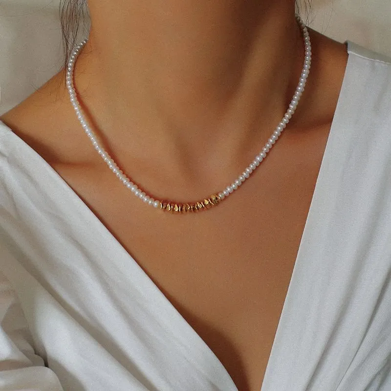 Shattered Gold Mini Pearl Necklace