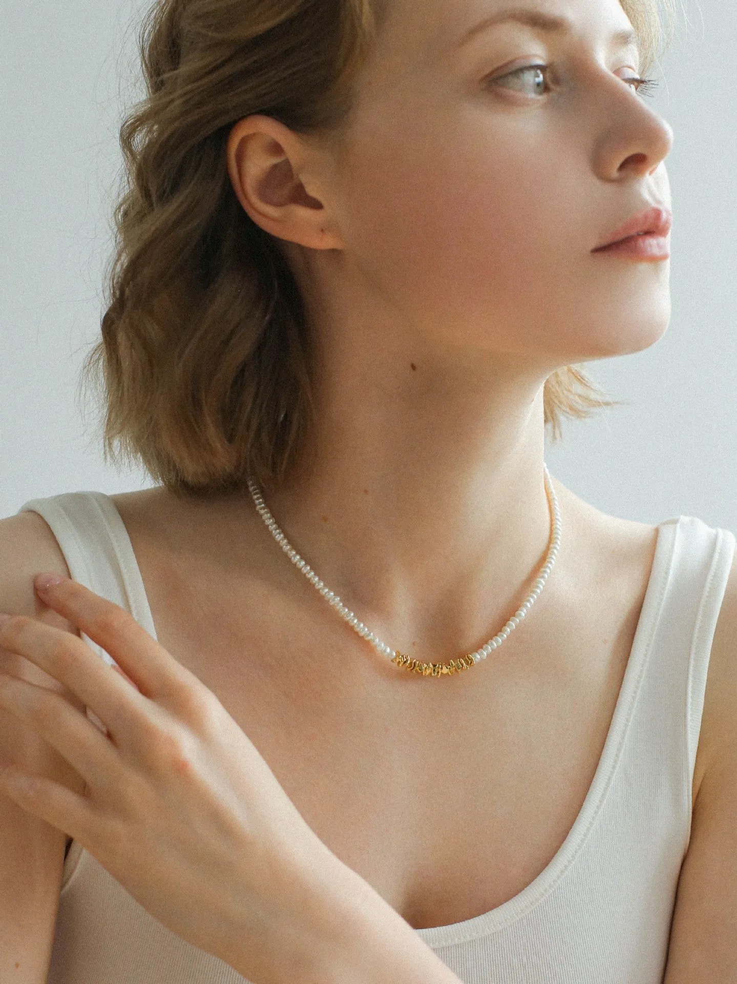 Shattered Gold Mini Pearl Necklace