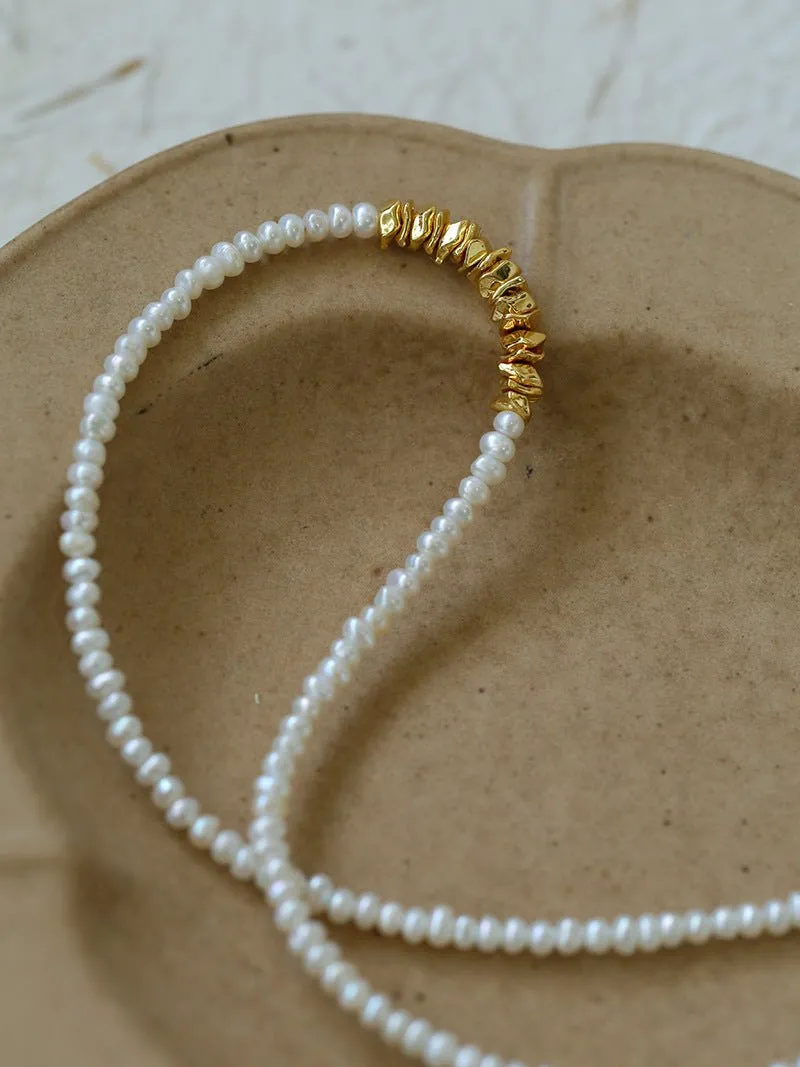 Shattered Gold Mini Pearl Necklace