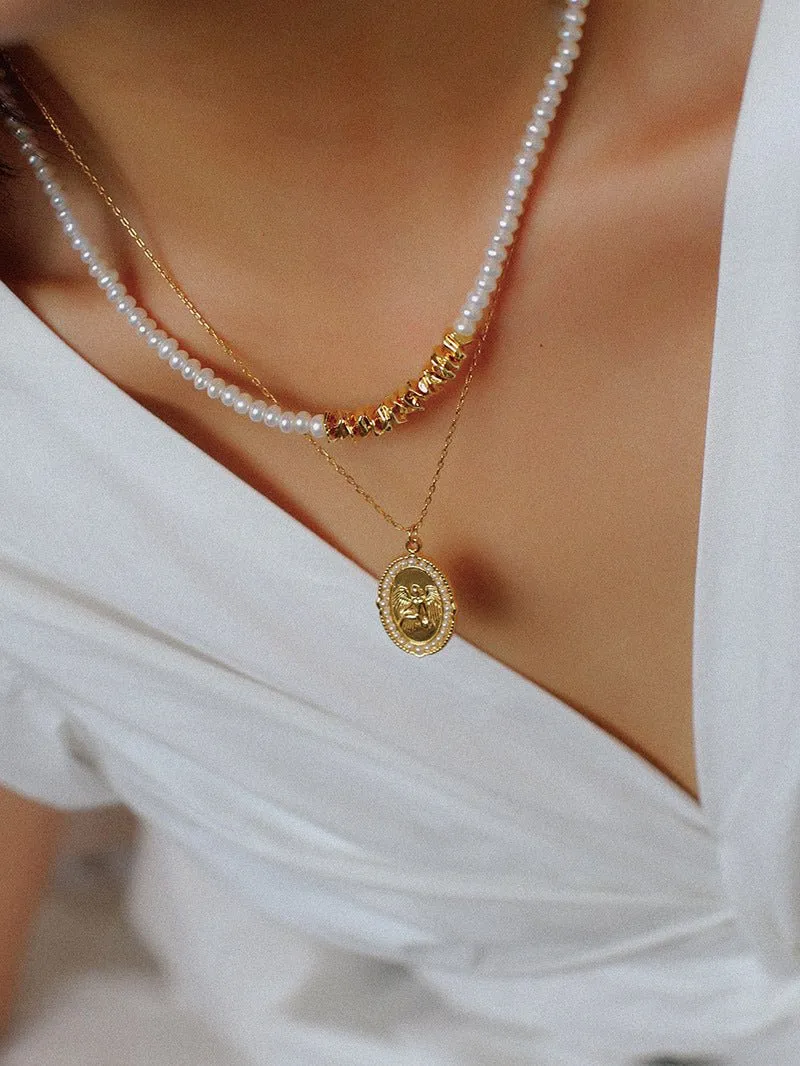 Shattered Gold Mini Pearl Necklace