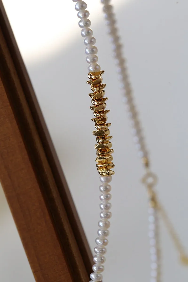 Shattered Gold Mini Pearl Necklace